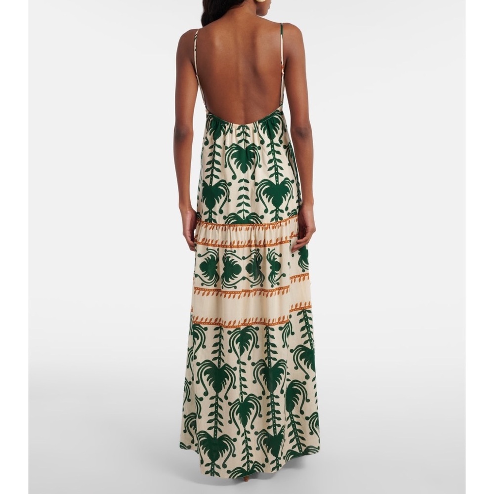 NEW Johanna Ortiz Keeper Maxi Dress (Sz 2) Shell Trim Cotton Poplin Ecru Green - Picture 4 of 16